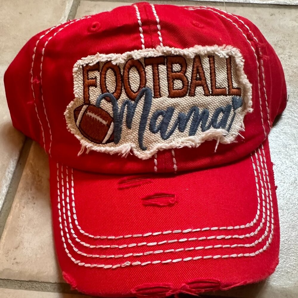 NWT KBETHOS Distressed Red Football Mama Baseball Cap adjustable closure
